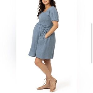 Kindred Bravely Madeline Smocked Maternity & Nursing Dress XL